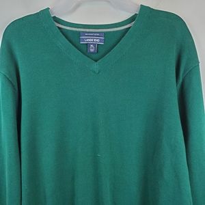 Lands End 100% Supima Cotton Sweater Size XL Mens Knit Vneck Green